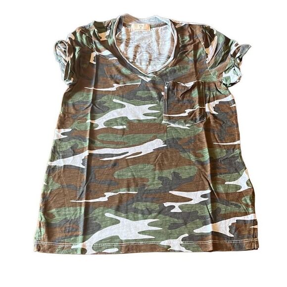 Anthropologie T.LA Women's Camouflage Print V-neck Short Sleeve T-Shirt Green An - Picture 2 of 9